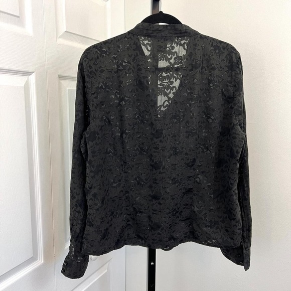 Antilia Femme Women's Black Long Sleeve Semi Sheer Button-Up Top - Picture 2 of 6